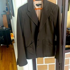 Blazer suede trim and brown cotton blend size 4 brand Womyn Lined made in NYC